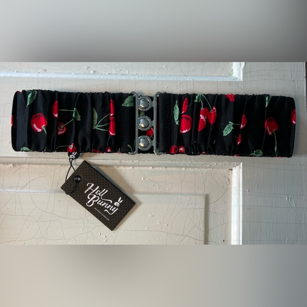 Hell Bunny Black Belt with Cherry Print